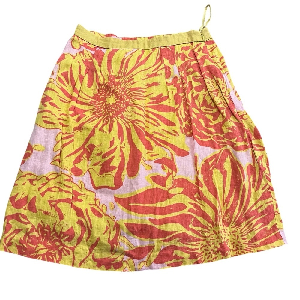 Vintage 90s Anthropologie Edme & Esyllte Linen Skirt Size 2 Floral A Line